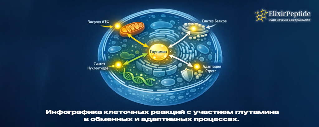 Инфографика клеточных реакций с участием глутамина в обменных и адаптивных процессах..png