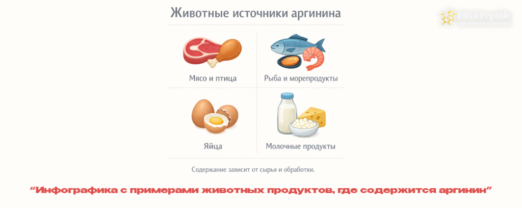 Инфографика с примерами животных продуктов где содержится аргинин.png