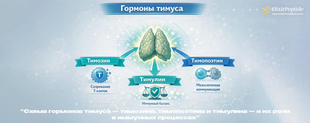 Схема гормонов тимуса тимозина тимопоэтина и тимулина и их роли в иммунных процессах.png