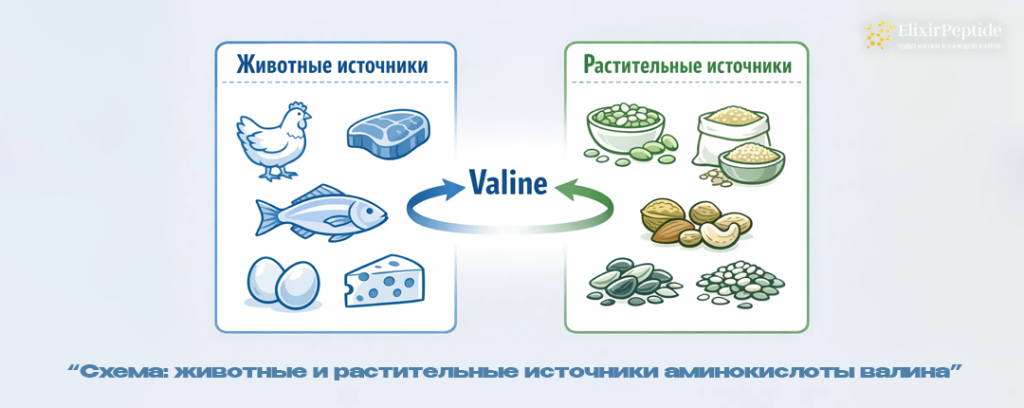 Схема- животные и растительные источники аминокислоты валина.png Схема- животные и растительные источники аминокислоты валина.png